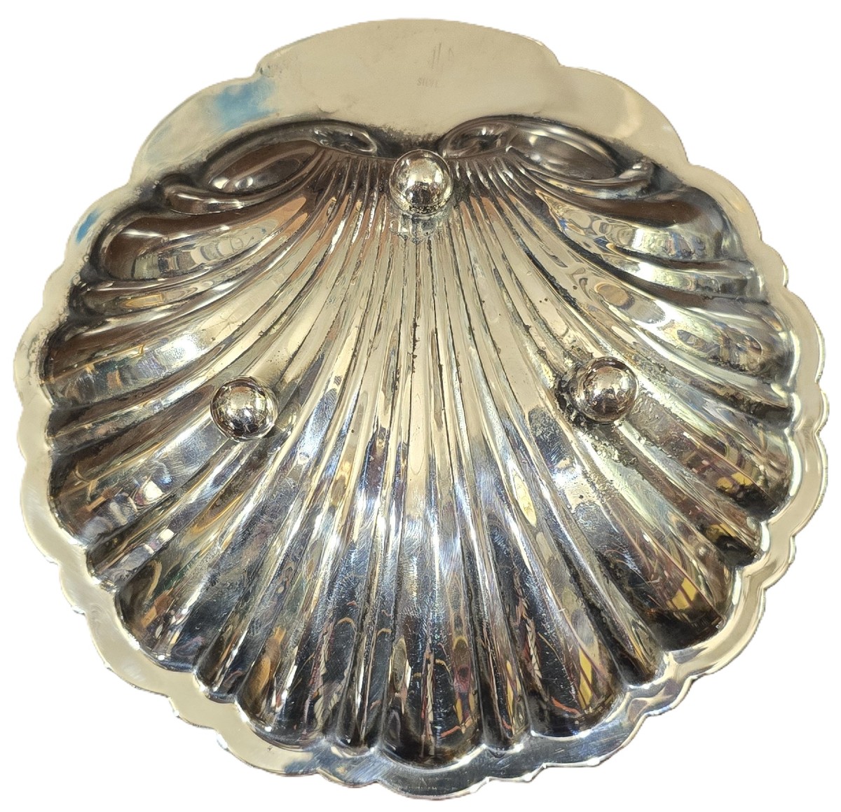 Antica coppa svuota-tasche con corona in metallo argentato-photo-3