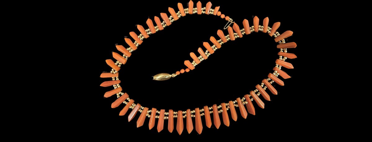 Collana girocollo antica in corallo, argento e oro-photo-3