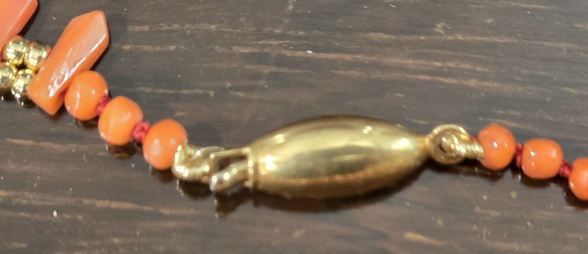 Collana girocollo antica in corallo, argento e oro-photo-2