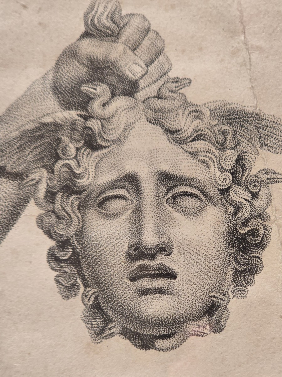 Incisione neoclassica raffigurante Perseo, ispirata all'opera di Canova-photo-1