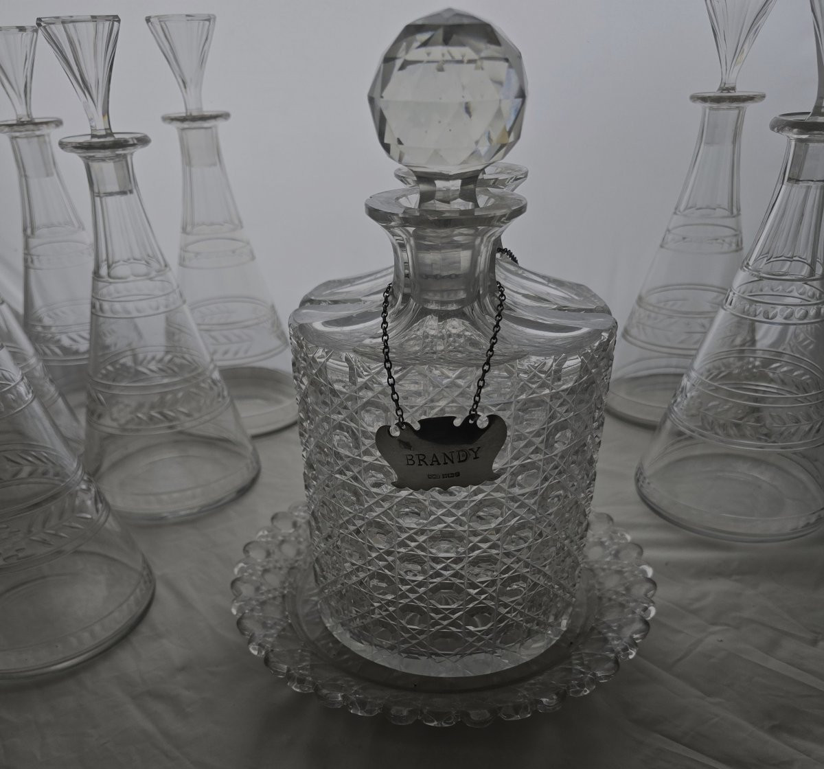 Antico servizio da liquore in cristallo e argento-photo-3
