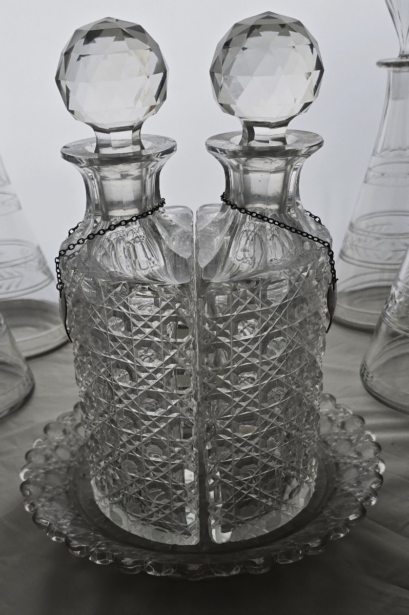 Antico servizio da liquore in cristallo e argento