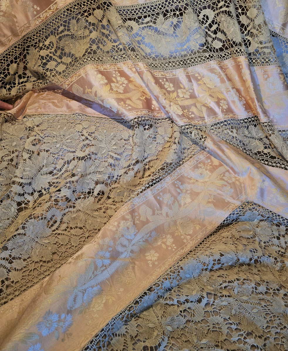 Grande copriletto Liberty in seta e pizzo, 280x270 cm-photo-3