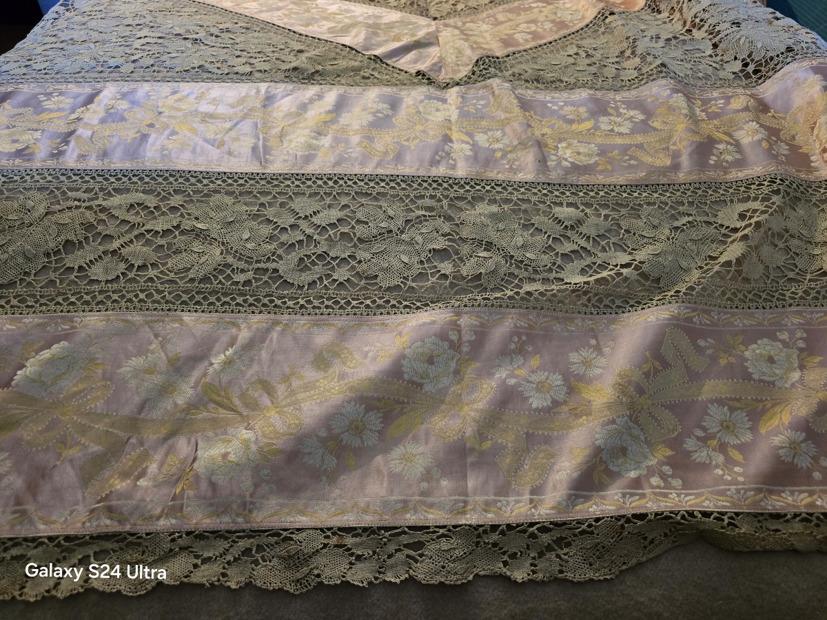 Grande copriletto Liberty in seta e pizzo, 280x270 cm-photo-4