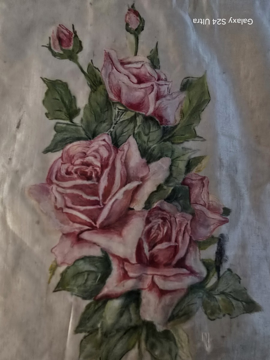 Antica tovaglia da altare antependium  in seta dipinta con rose-photo-1