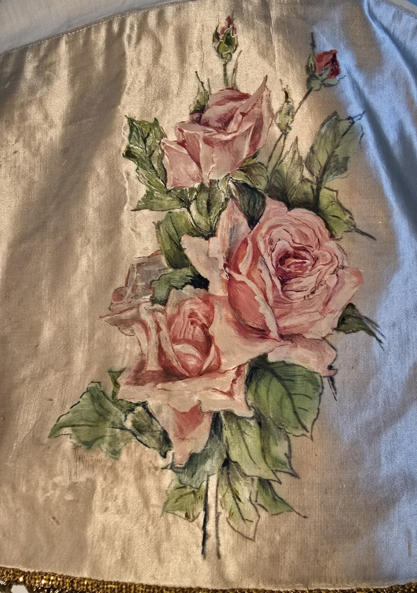 Antica tovaglia da altare antependium  in seta dipinta con rose-photo-2