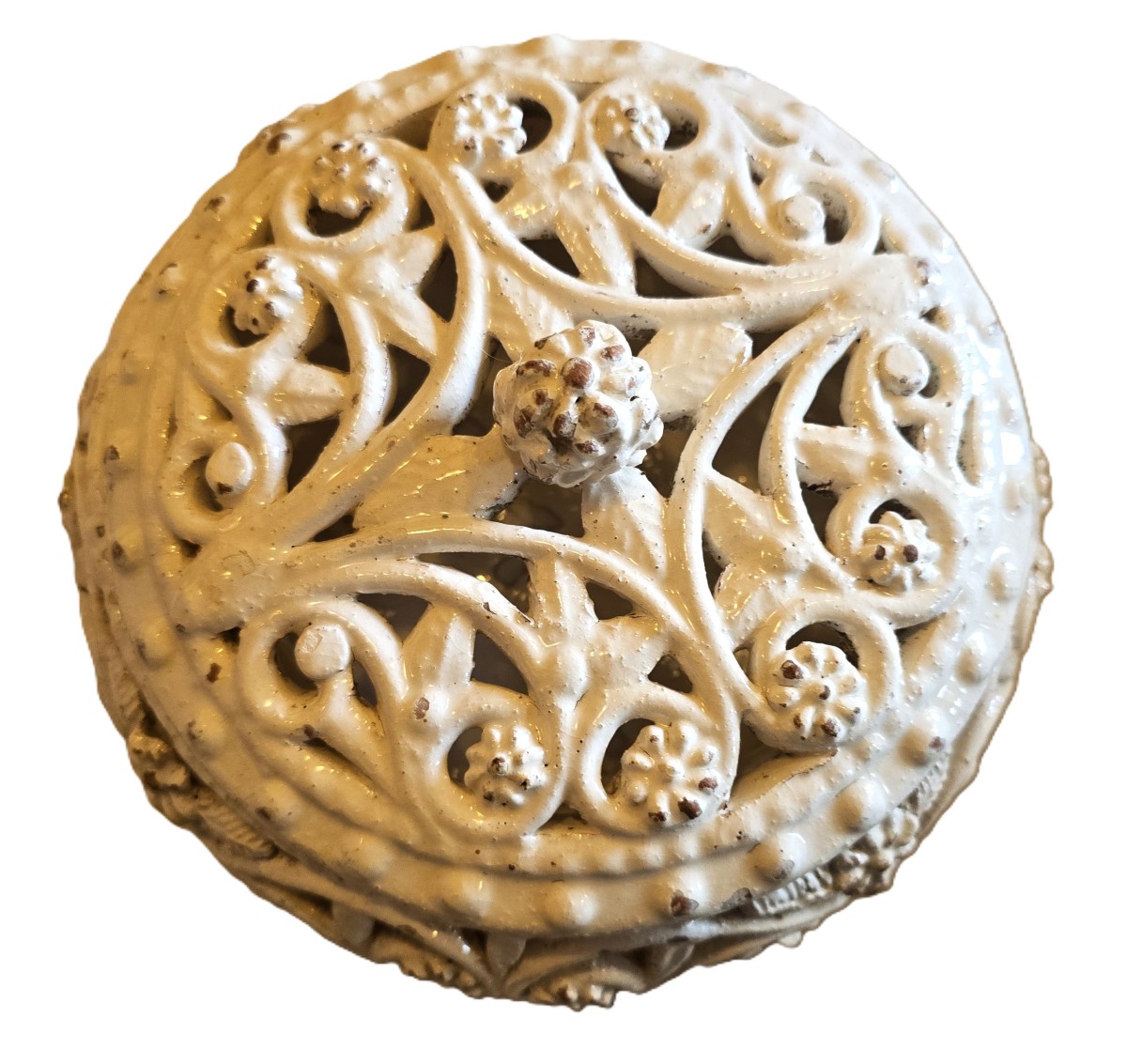 Lotto di tre antiche ceramiche traforate italiane-photo-2