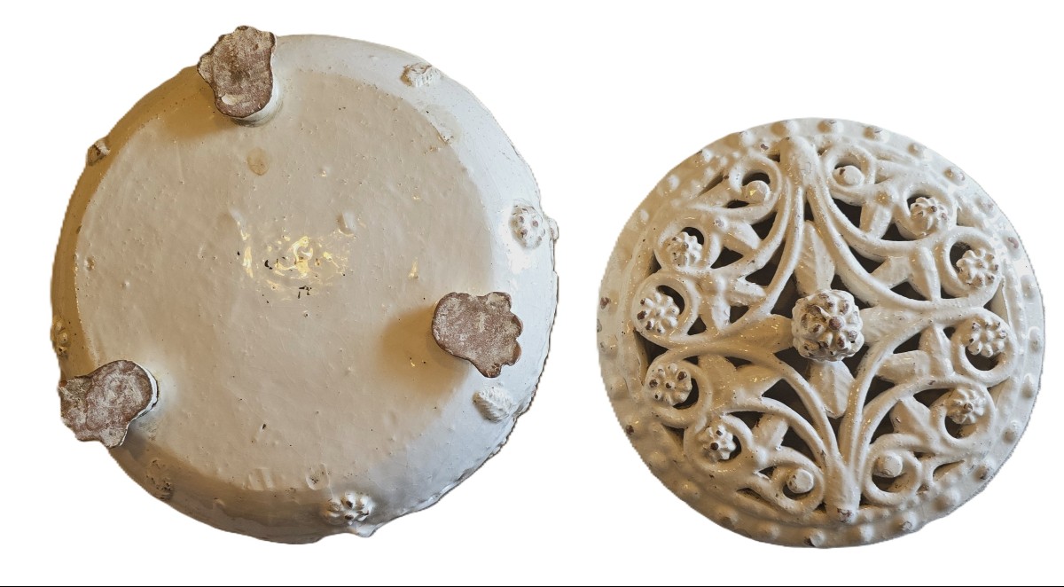 Lotto di tre antiche ceramiche traforate italiane-photo-4