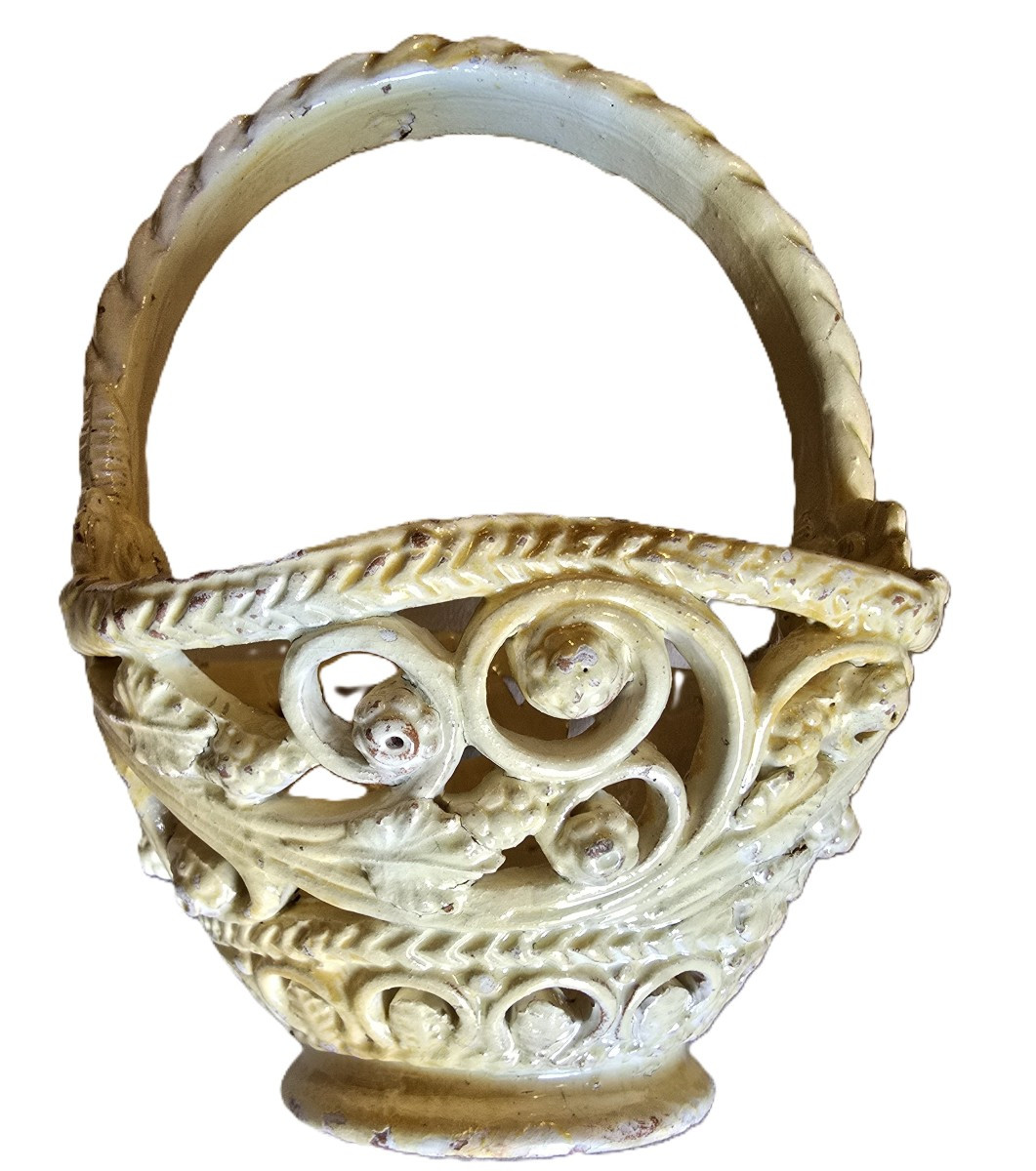 Lotto di tre antiche ceramiche traforate italiane-photo-4