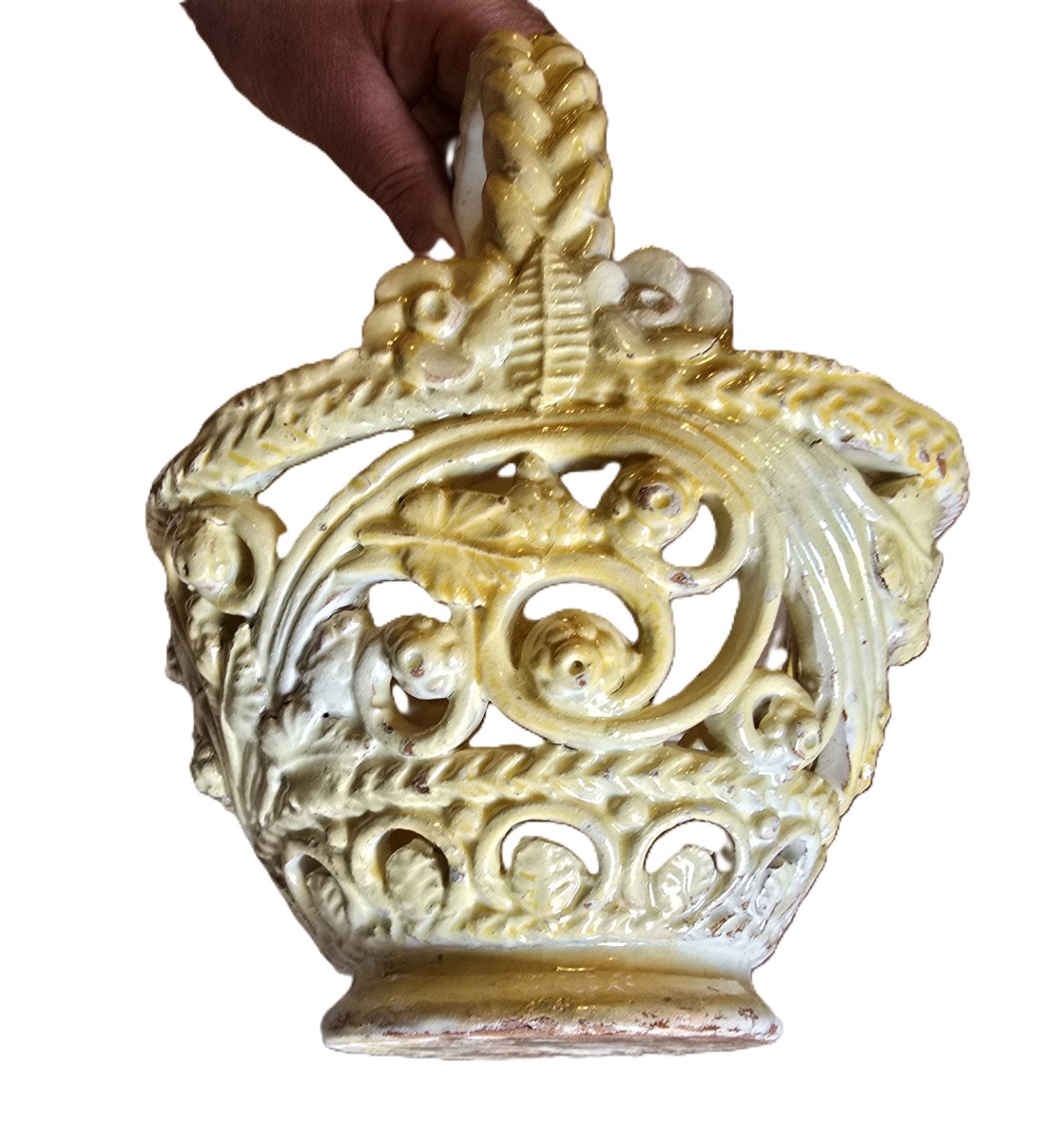 Lotto di tre antiche ceramiche traforate italiane-photo-5
