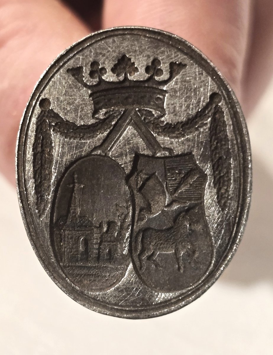Antico sigillo con stemma matrimoniale e corona di marchese-photo-2