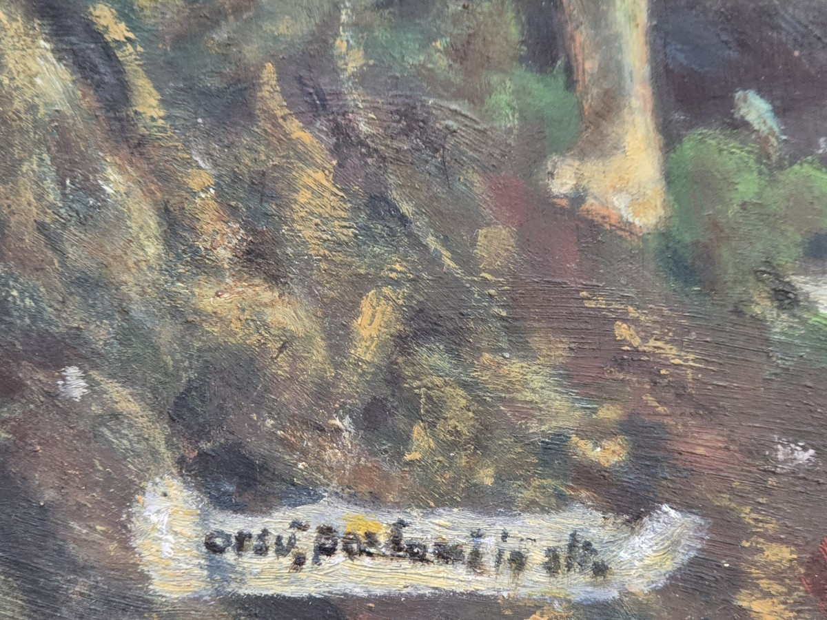 Piccolo dipinto simbolista a olio su tavola di  legno-photo-1