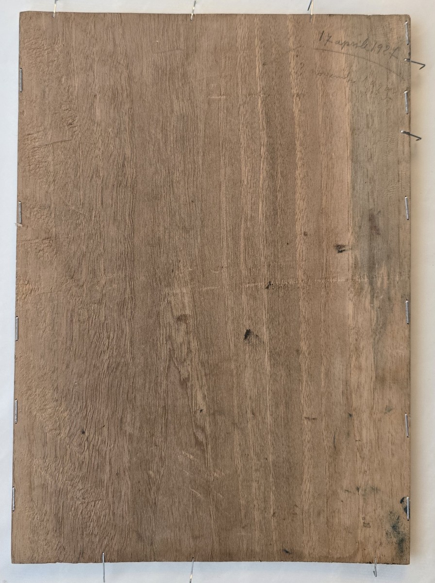 Piccolo dipinto simbolista a olio su tavola di  legno-photo-3