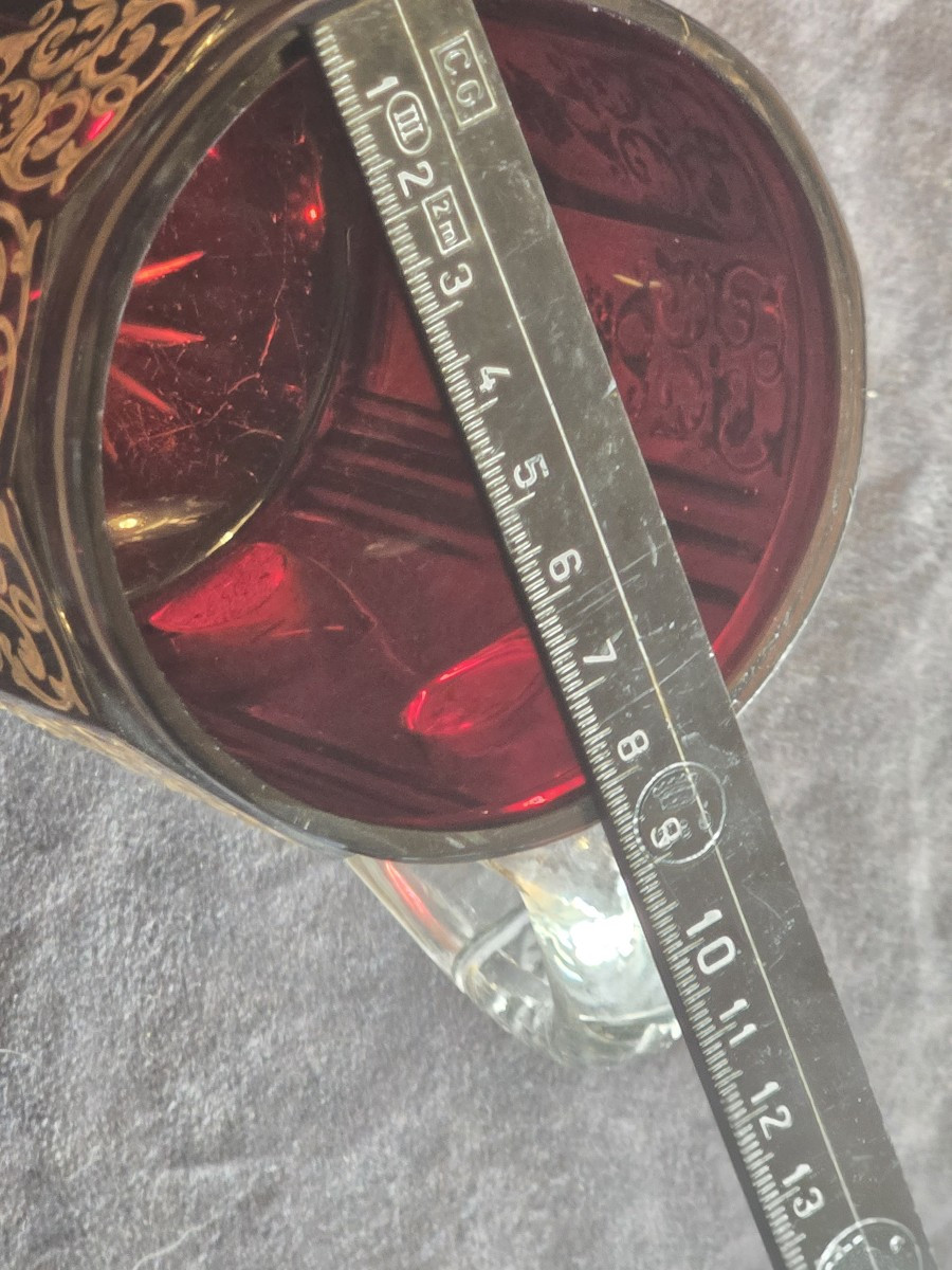 Antico boccale da birra in cristallo di Boemia rosso -photo-4