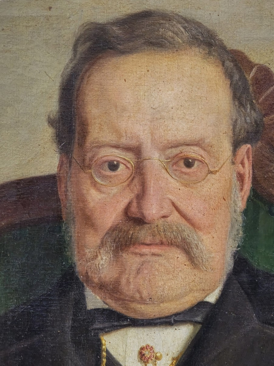 Dipinto a olio su tela del XIX secolo, ritratto di un borghese, artista Giulio Cantalamessa-photo-3
