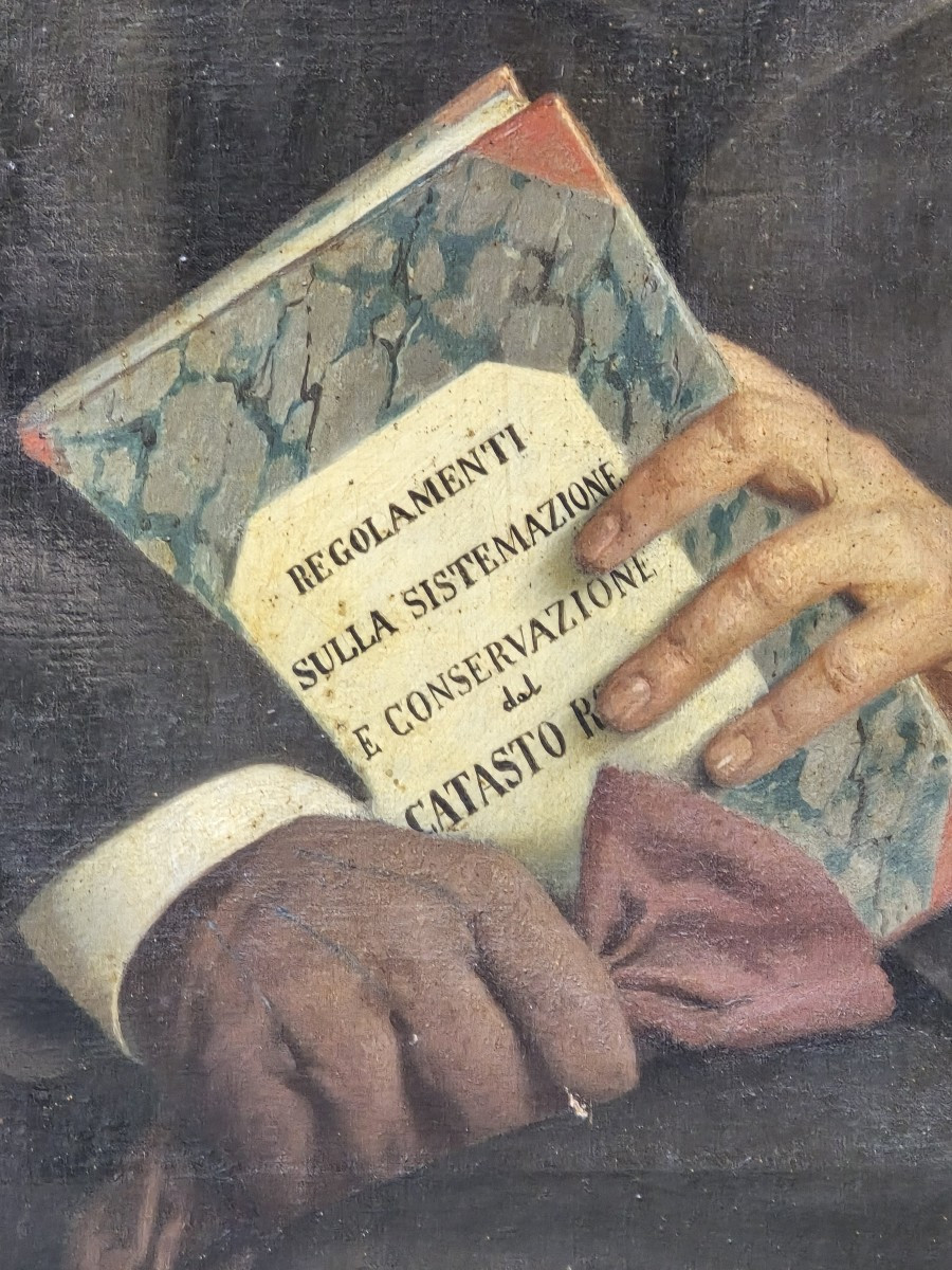 Dipinto a olio su tela del XIX secolo, ritratto di un borghese, artista Giulio Cantalamessa-photo-4