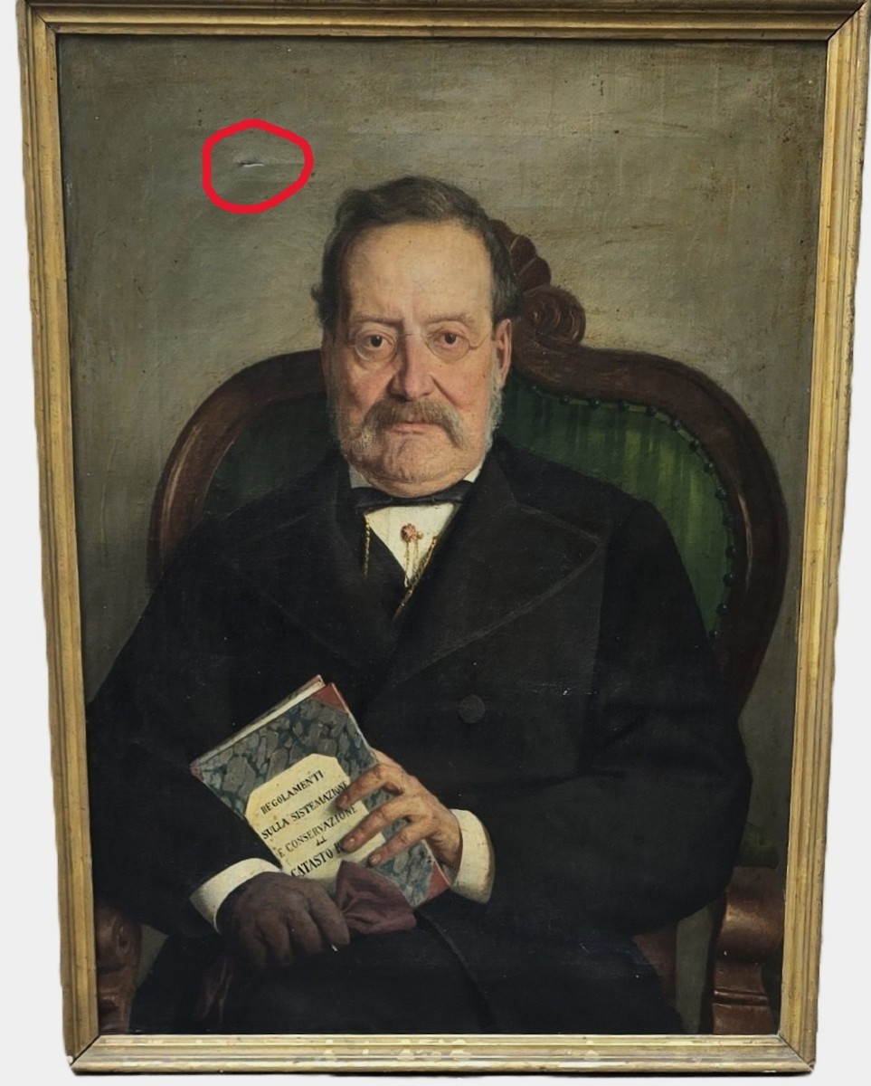 Dipinto a olio su tela del XIX secolo, ritratto di un borghese, artista Giulio Cantalamessa-photo-5