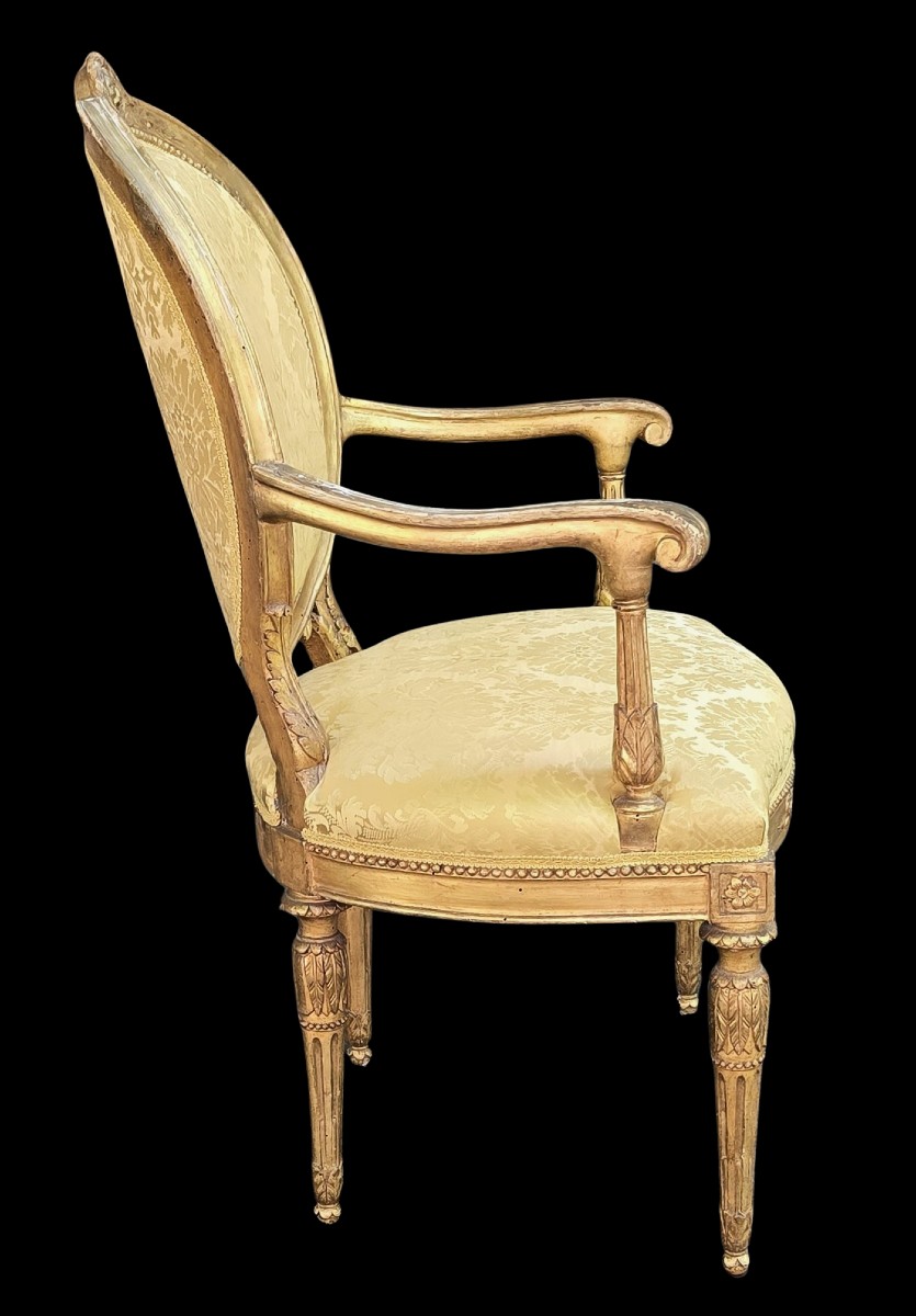 antica poltrona neoclassica italiana in legno dorato-photo-2