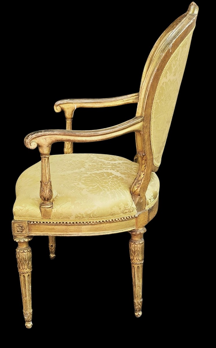antica poltrona neoclassica italiana in legno dorato-photo-4
