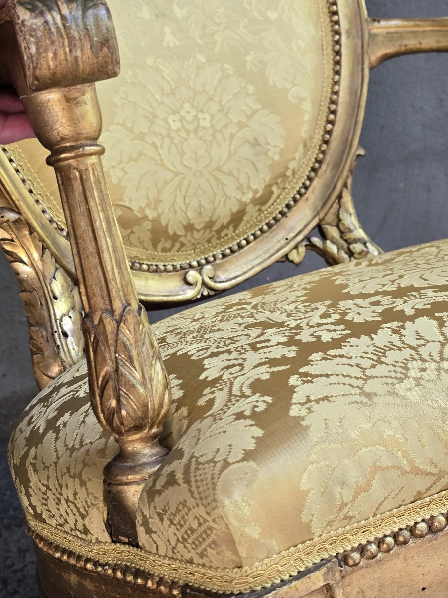 antica poltrona neoclassica italiana in legno dorato-photo-5