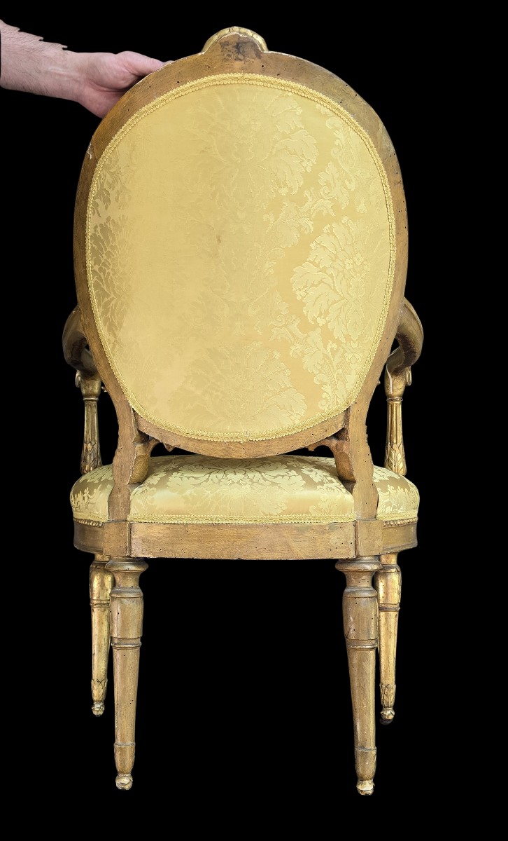 antica poltrona neoclassica italiana in legno dorato-photo-6