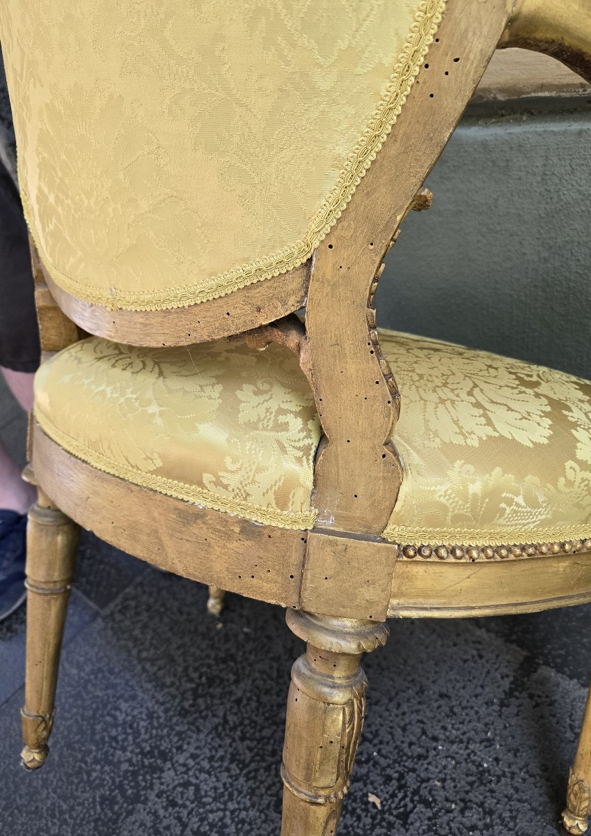 antica poltrona neoclassica italiana in legno dorato-photo-8