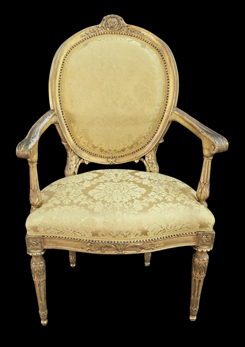 antica poltrona neoclassica italiana in legno dorato
