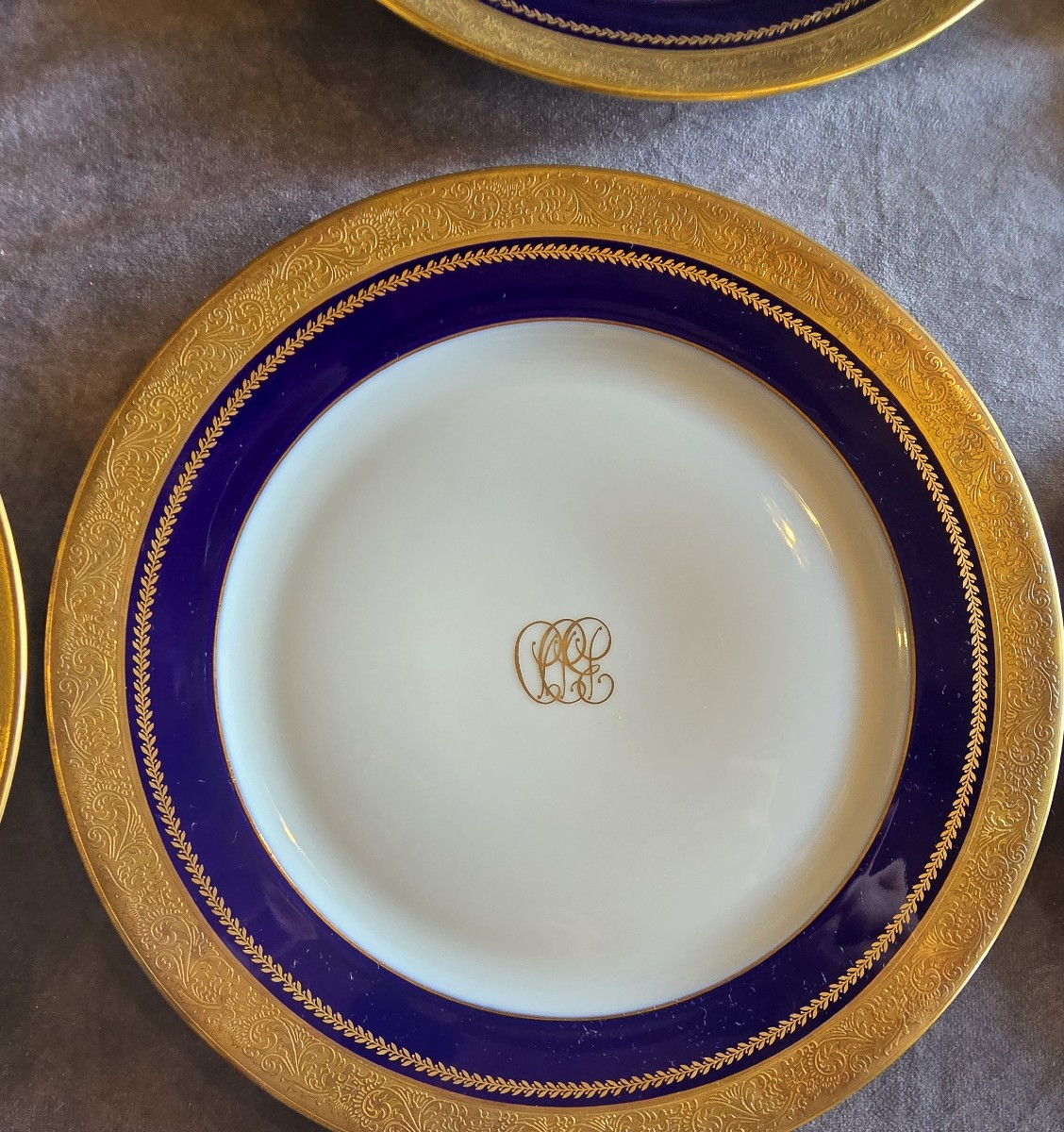 Lotto di 6 sottopiatti  antichi in porcellana Chastagner Limoges  monogramma CCE-photo-2