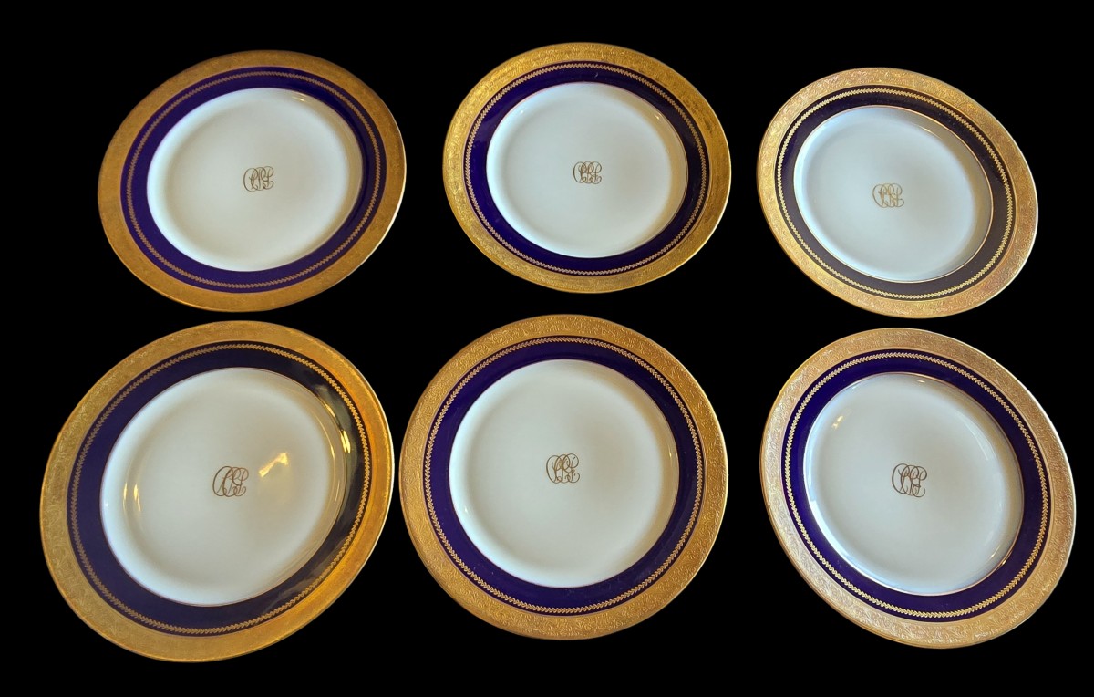 Lotto di 6 sottopiatti  antichi in porcellana Chastagner Limoges  monogramma CCE