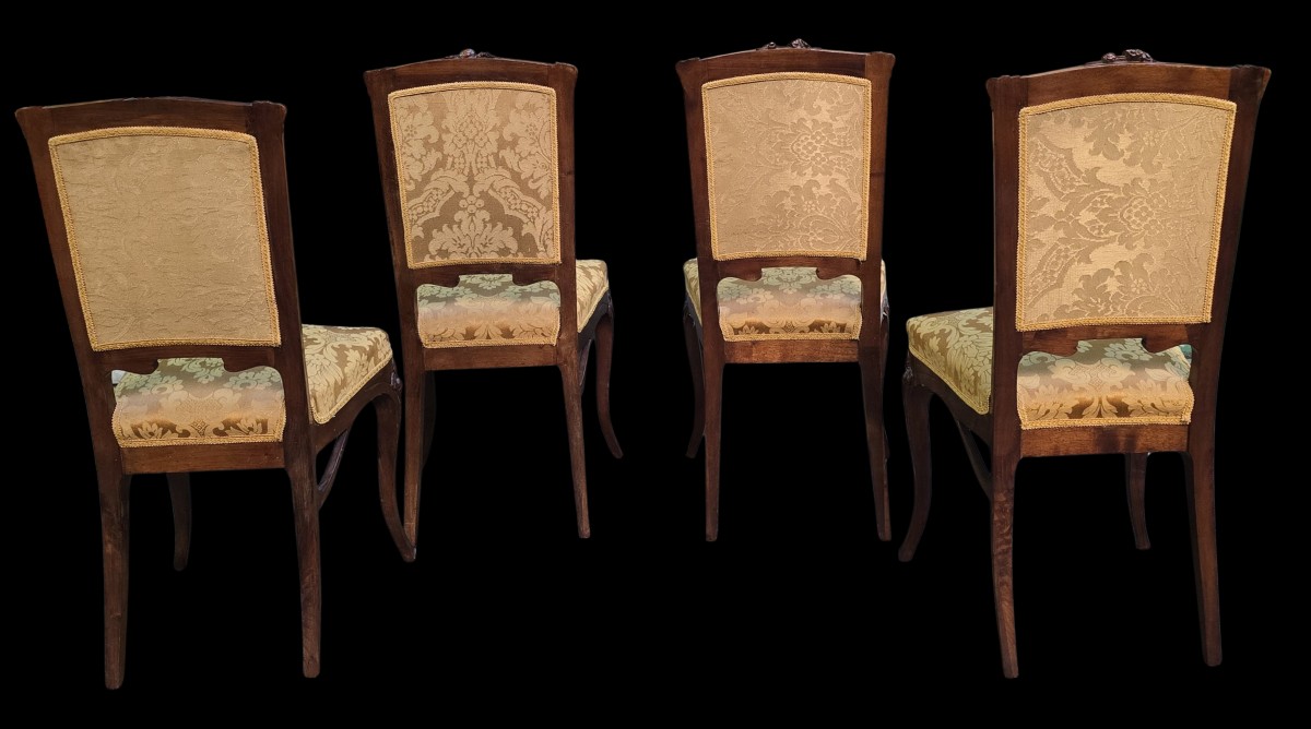 Set di 4 sedie d’epoca Liberty in noce scolpito-photo-3
