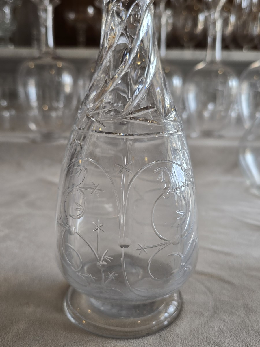 Antica bottiglia decanter in cristallo inciso, attribuita a Baccarat-photo-2