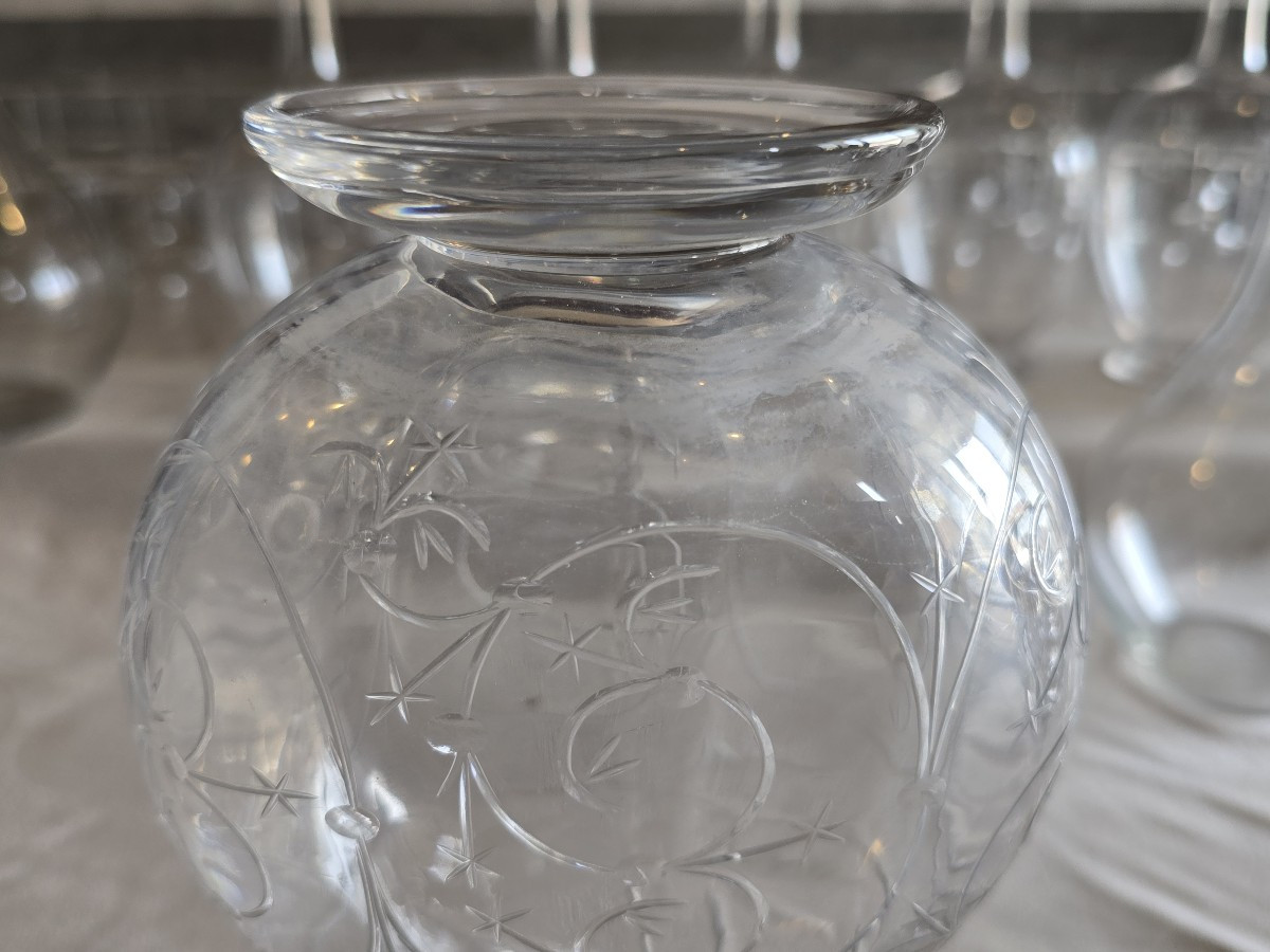 Antica bottiglia decanter in cristallo inciso, attribuita a Baccarat-photo-4
