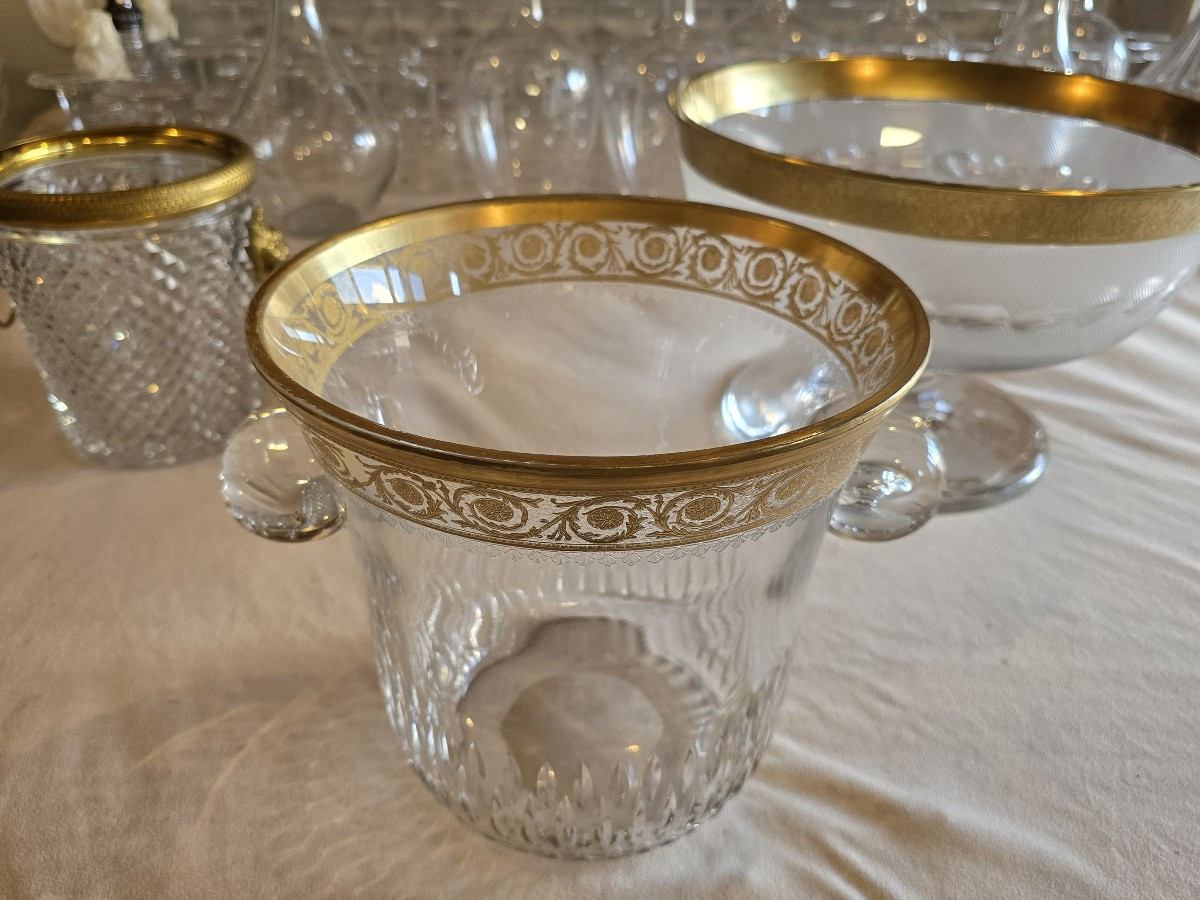 Antico secchiello da champagne in cristallo Saint-Louis, modello Thistle Oro-photo-2