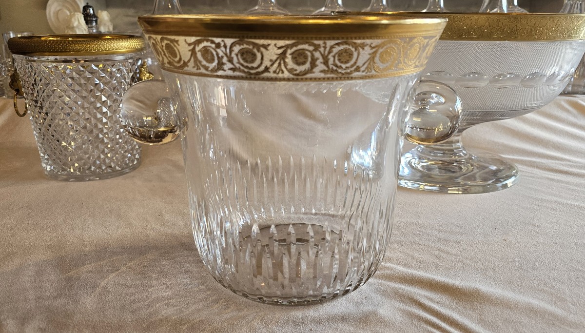 Antico secchiello da champagne in cristallo Saint-Louis, modello Thistle Oro-photo-3