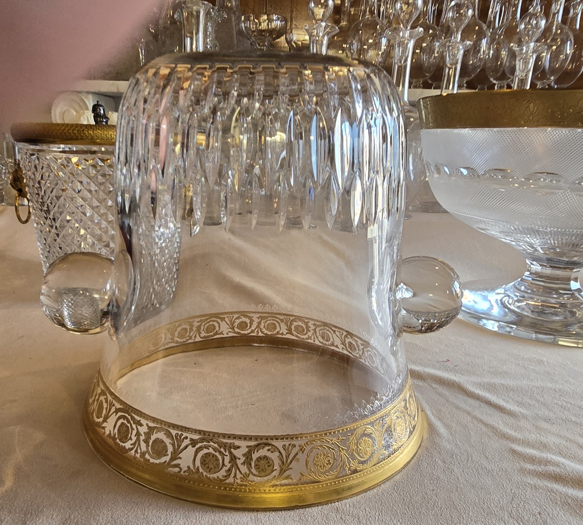 Antico secchiello da champagne in cristallo Saint-Louis, modello Thistle Oro-photo-4