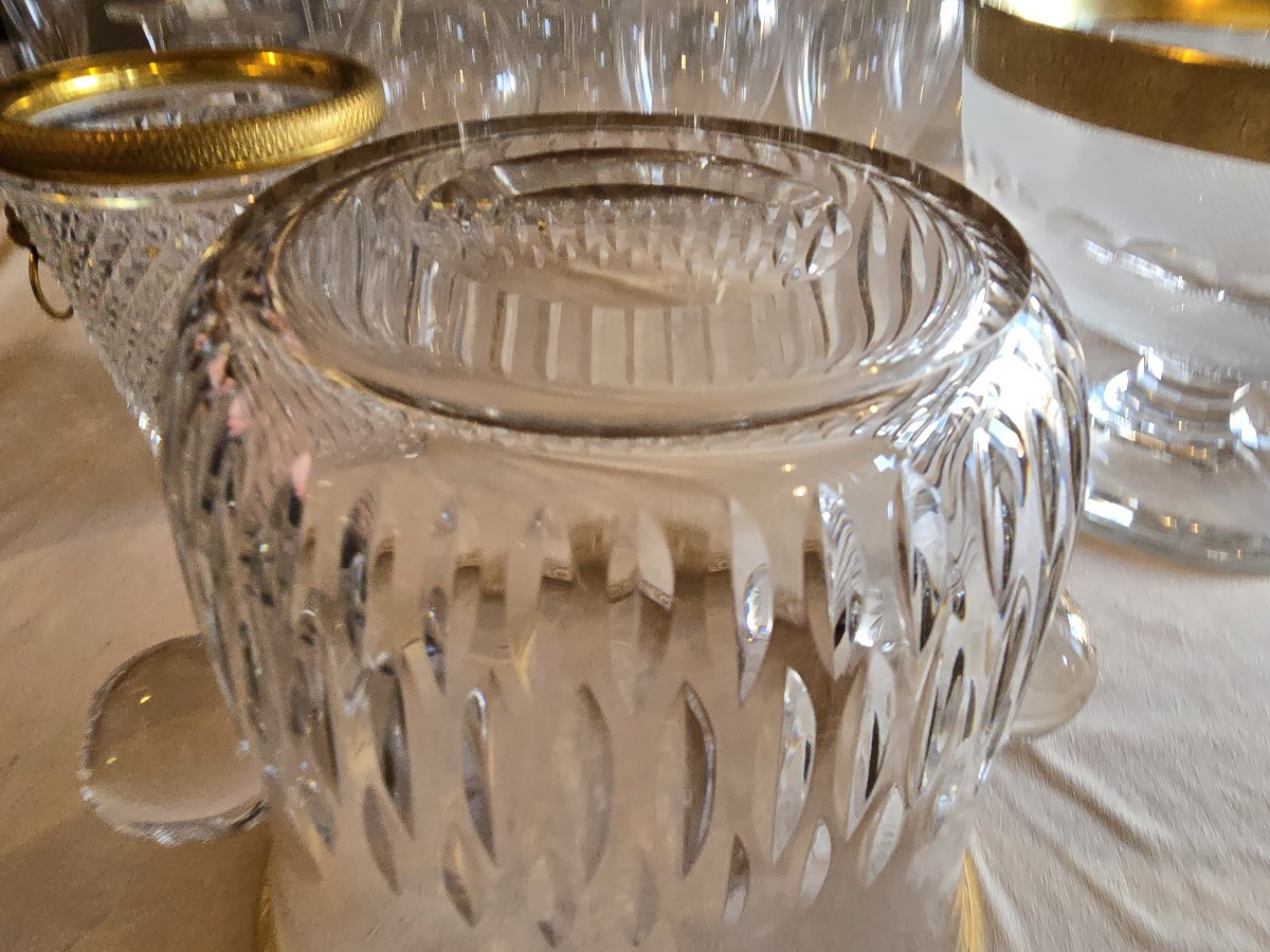 Antico secchiello da champagne in cristallo Saint-Louis, modello Thistle Oro-photo-5