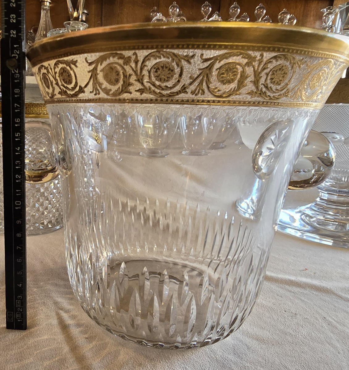 Antico secchiello da champagne in cristallo Saint-Louis, modello Thistle Oro-photo-7