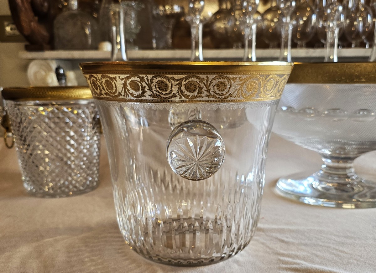 Antico secchiello da champagne in cristallo Saint-Louis, modello Thistle Oro