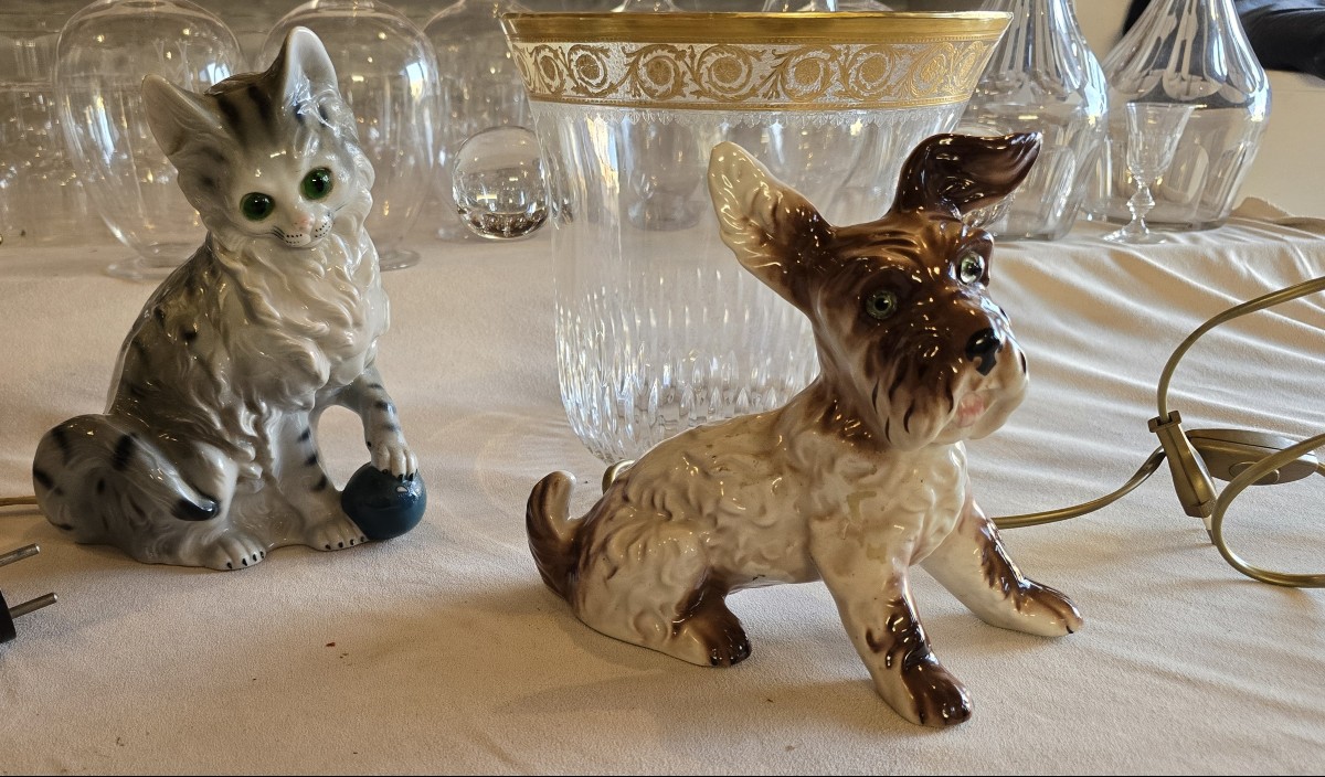 Antica lampada veilleuse a forma di cane terrier in ceramica giapponese-photo-2