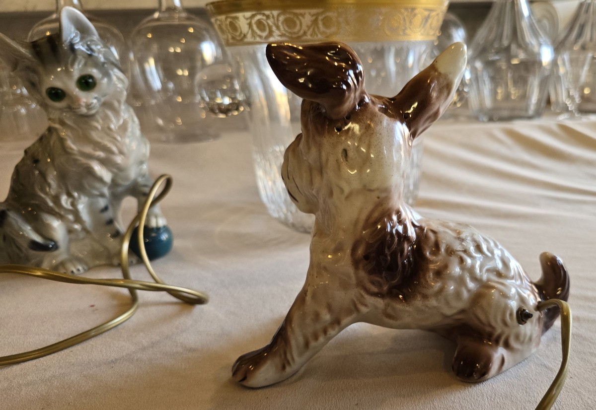 Antica lampada veilleuse a forma di cane terrier in ceramica giapponese-photo-3