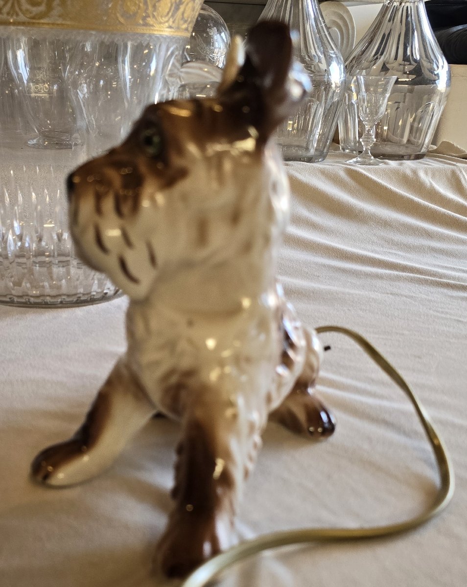 Antica lampada veilleuse a forma di cane terrier in ceramica giapponese-photo-4