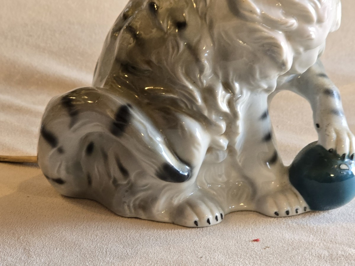 Antica lampada veilleuse in ceramica a forma di gatto.-photo-3