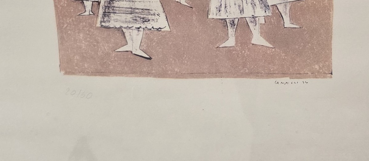 Il gioco del diabolo, 1954, litografia in edizione limitata di Massimo Campigli-photo-3