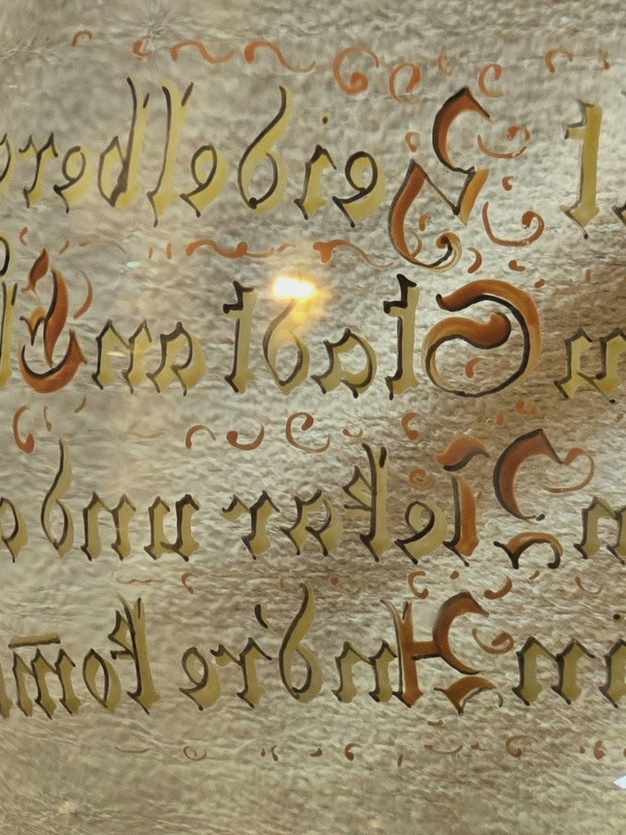 Antico bicchiere Römer decorato a smalto, con veduta di Heidelberg e citazione poetica-photo-4
