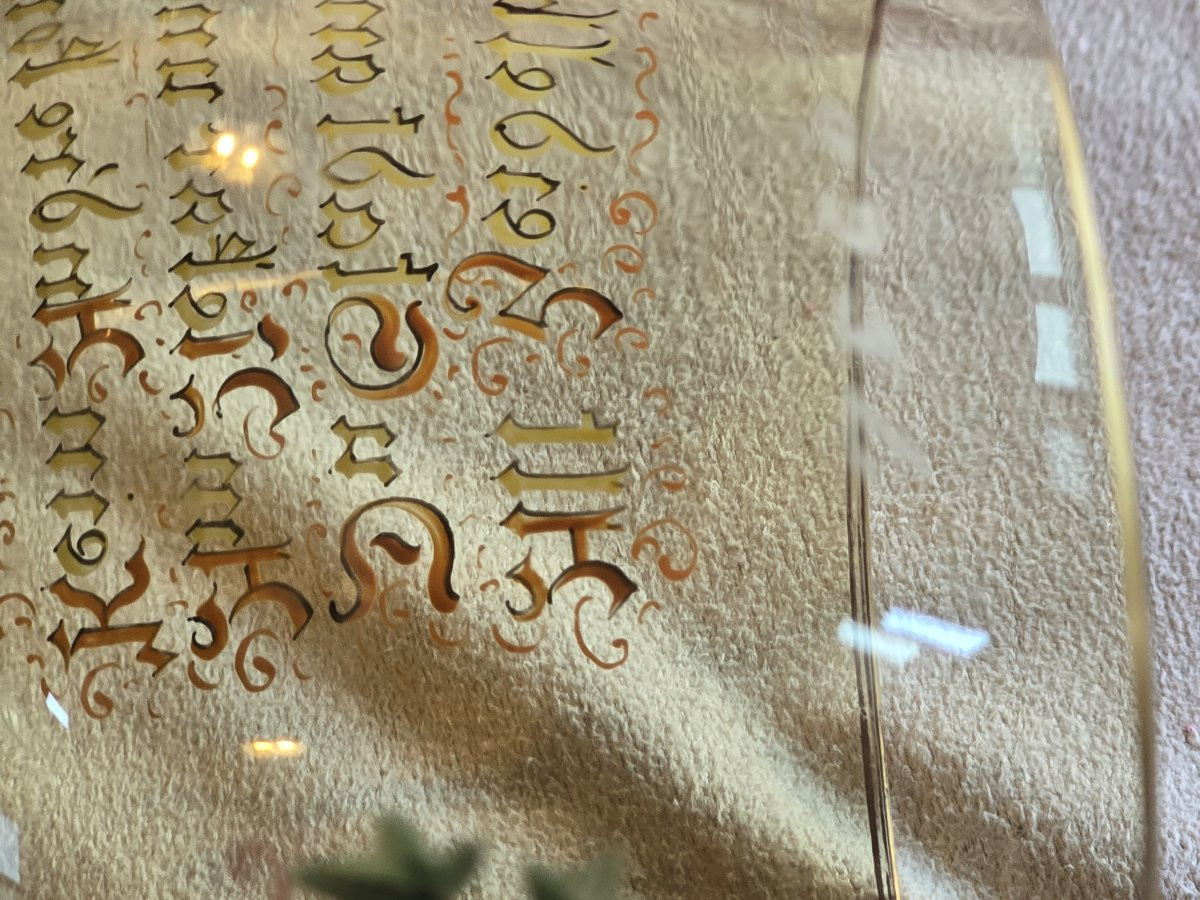 Antico bicchiere Römer decorato a smalto, con veduta di Heidelberg e citazione poetica-photo-6