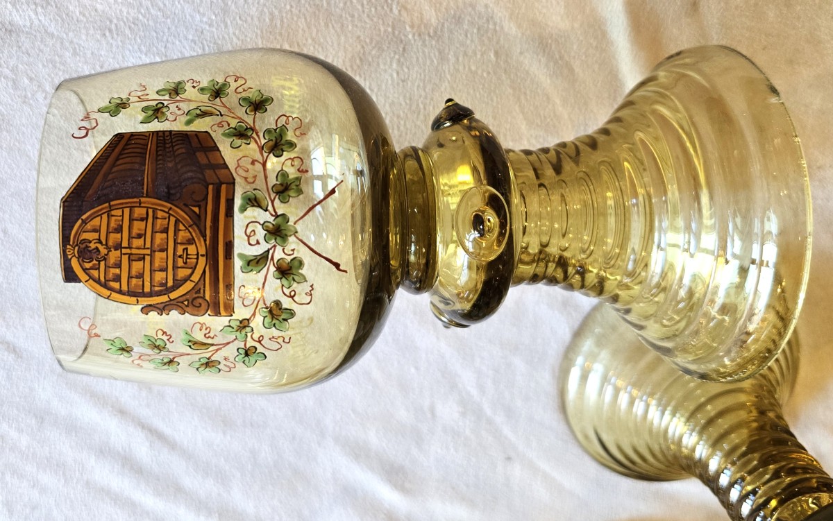 Antico bicchiere da vino Römer in vetro soffiato decorato a smalto-photo-3