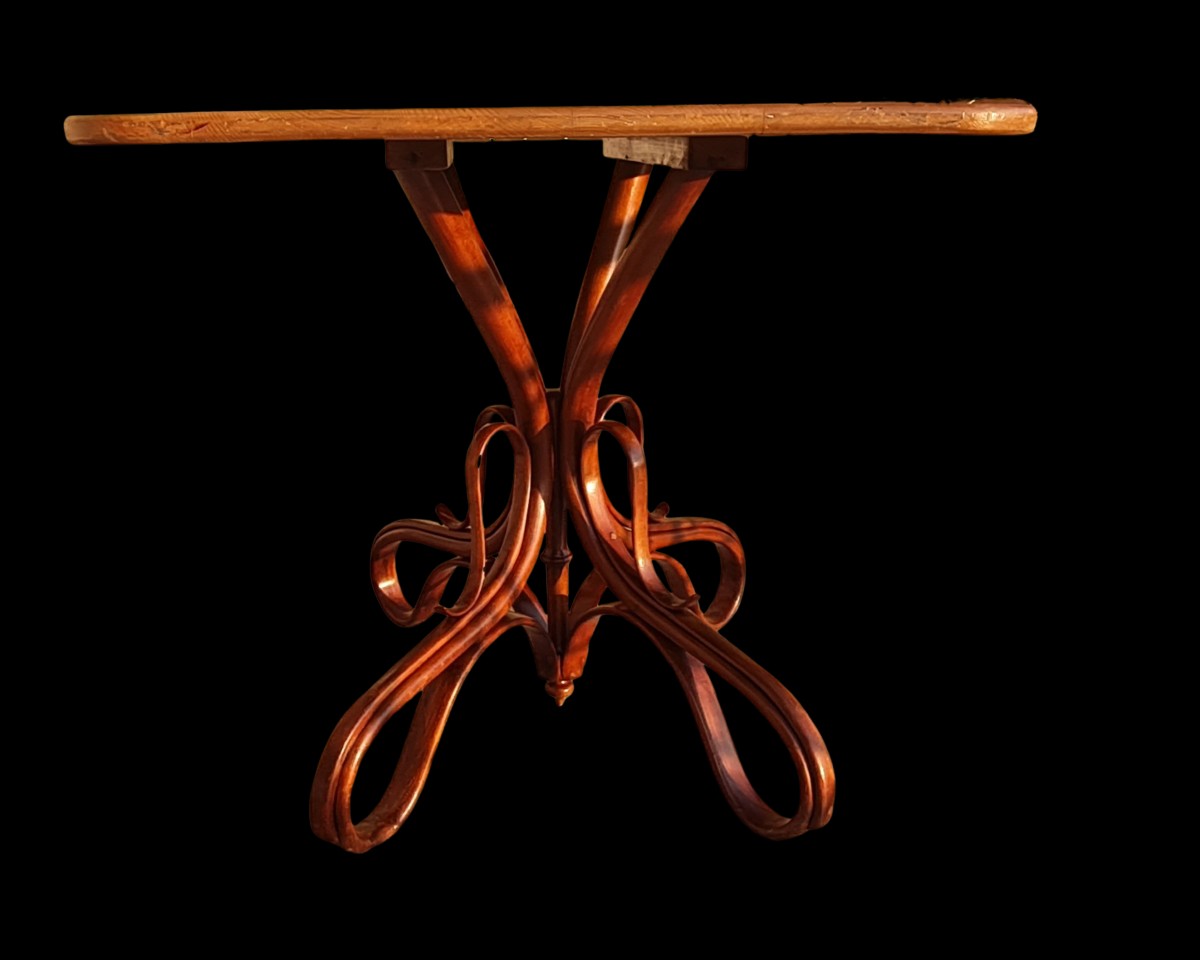 Antico tavolo rettangolare in faggio curvato in stile Thonet-photo-4