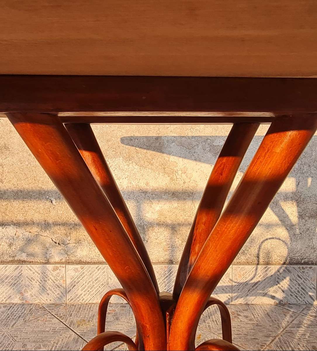 Antico tavolo rettangolare in faggio curvato in stile Thonet-photo-4