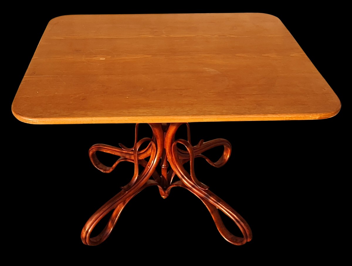 Antico tavolo rettangolare in faggio curvato in stile Thonet-photo-5