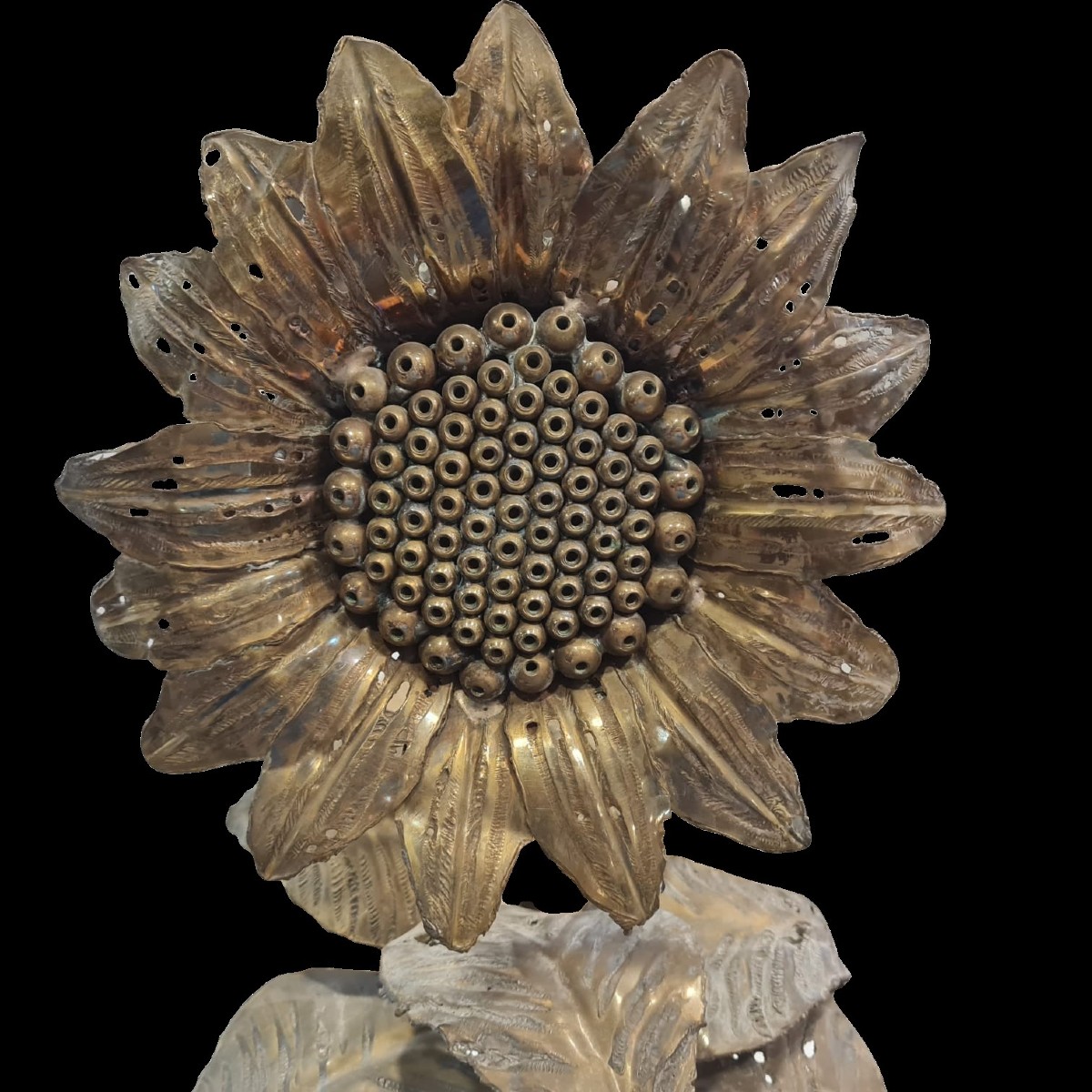 Lampada girasole anni '70 in stile brutalista attribuita a Pierre Mas Rossi